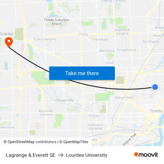 Lagrange & Everett SE to Lourdes University map
