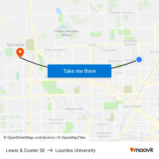 Lewis & Custer SE to Lourdes University map