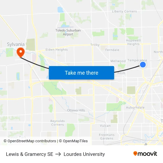 Lewis & Gramercy SE to Lourdes University map