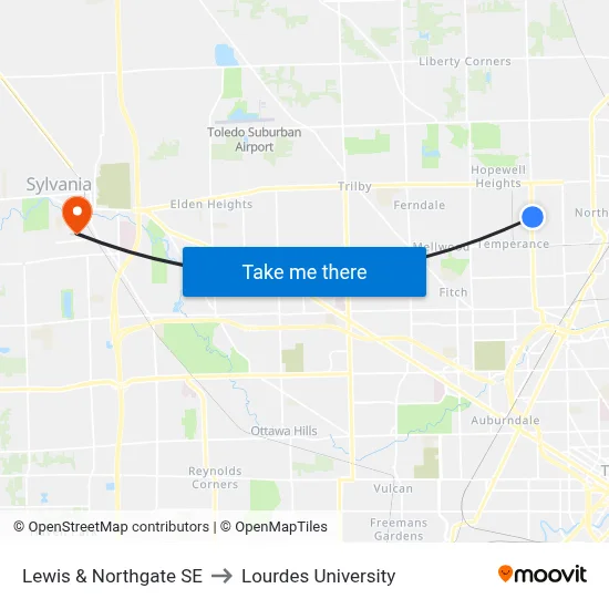 Lewis & Northgate SE to Lourdes University map