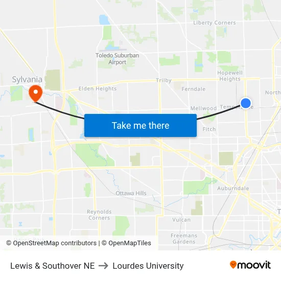 Lewis & Southover NE to Lourdes University map