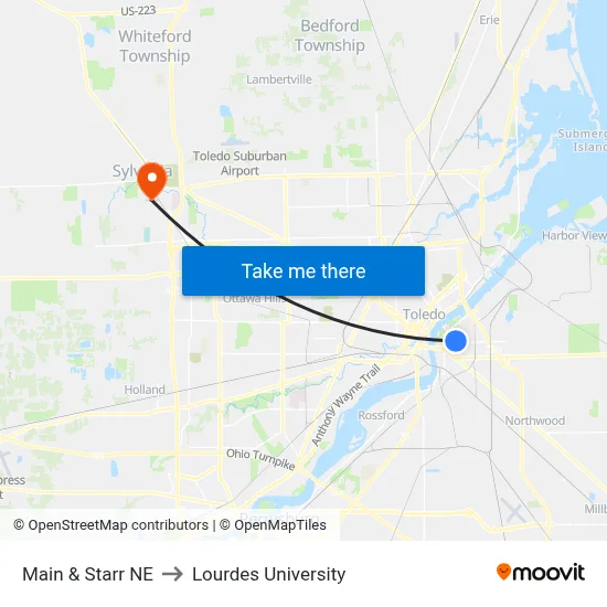 Main & Starr NE to Lourdes University map