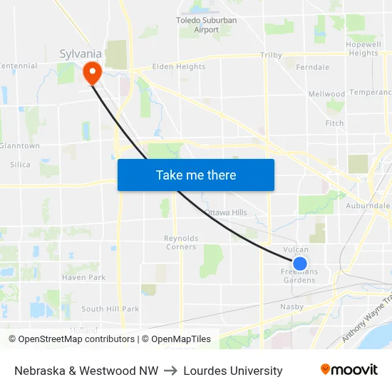 Nebraska & Westwood NW to Lourdes University map
