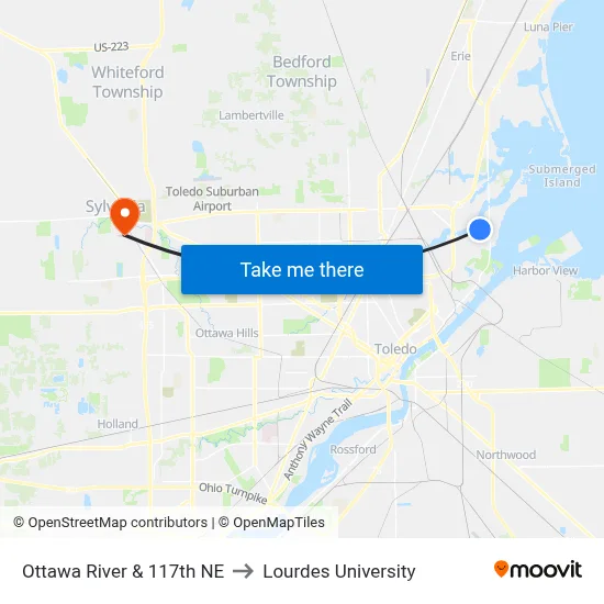 Ottawa River & 117th NE to Lourdes University map