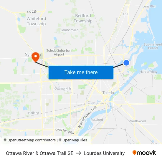Ottawa River & Ottawa Trail SE to Lourdes University map