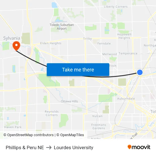 Phillips & Peru NE to Lourdes University map