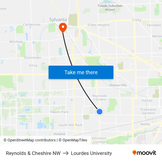 Reynolds & Cheshire NW to Lourdes University map