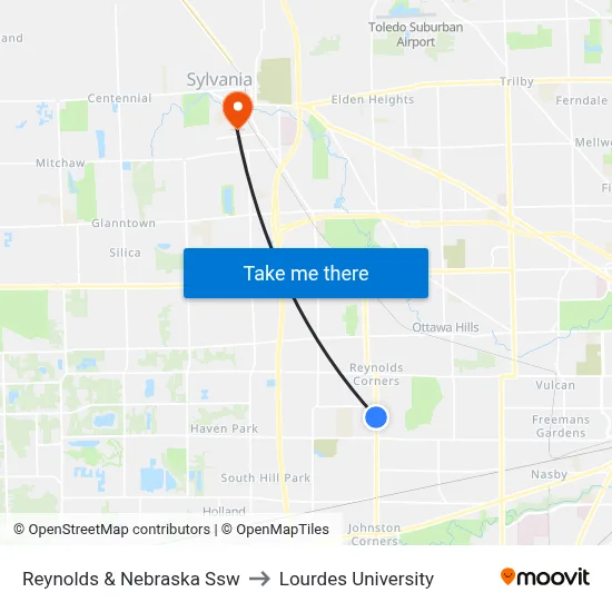 Reynolds & Nebraska Ssw to Lourdes University map