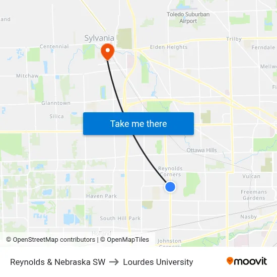 Reynolds & Nebraska SW to Lourdes University map