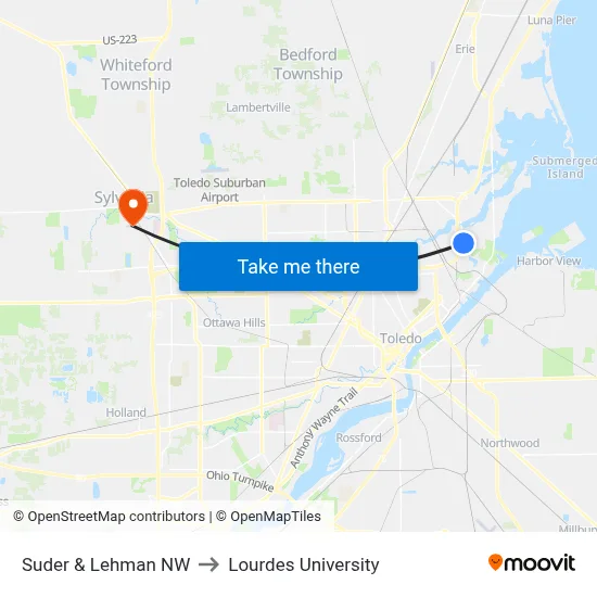 Suder & Lehman NW to Lourdes University map
