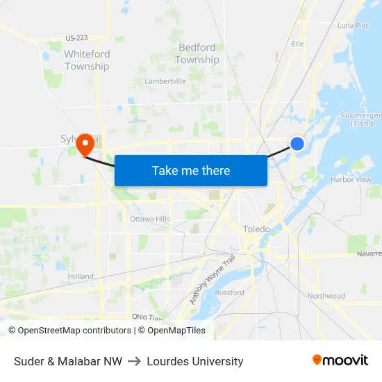 Suder & Malabar NW to Lourdes University map