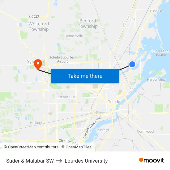 Suder & Malabar SW to Lourdes University map