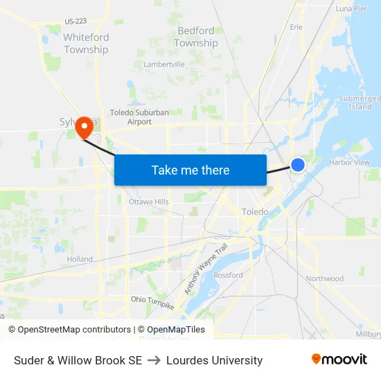 Suder & Willow Brook SE to Lourdes University map