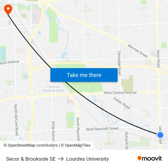 Secor & Brookside SE to Lourdes University map