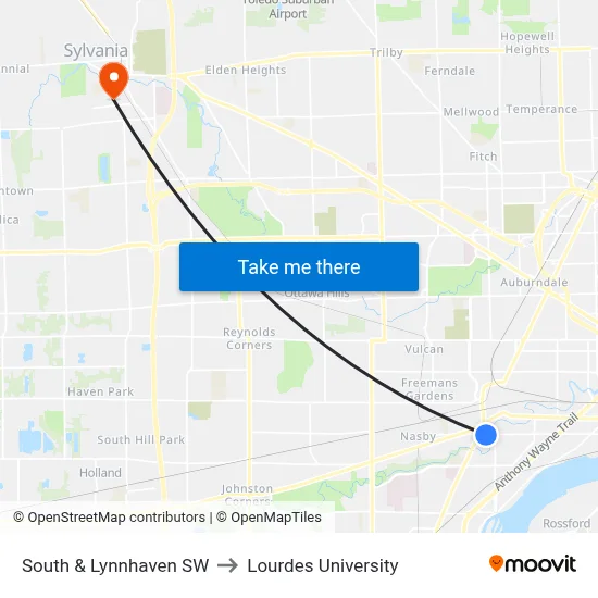 South & Lynnhaven SW to Lourdes University map