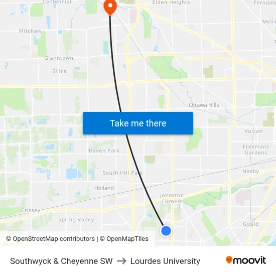 Southwyck & Cheyenne SW to Lourdes University map