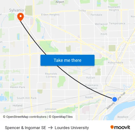 Spencer & Ingomar SE to Lourdes University map