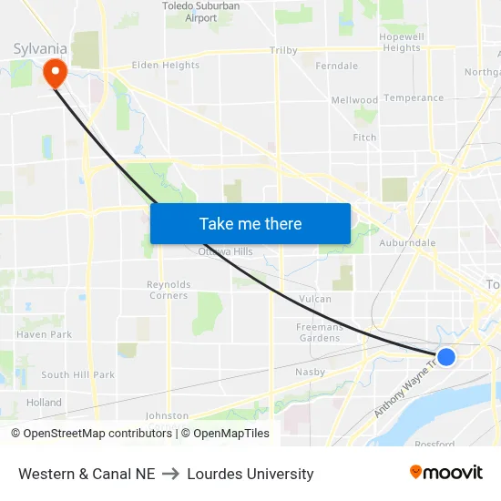 Western & Canal NE to Lourdes University map