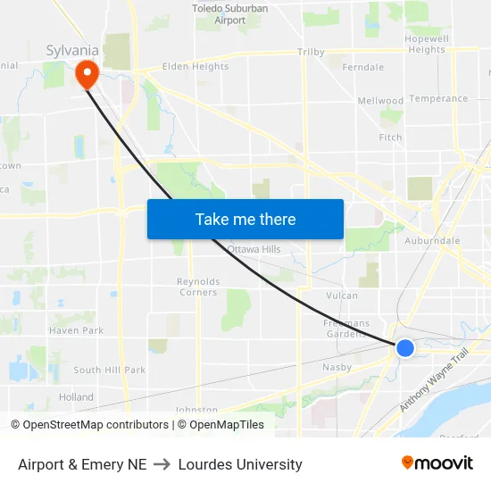 Airport & Emery NE to Lourdes University map