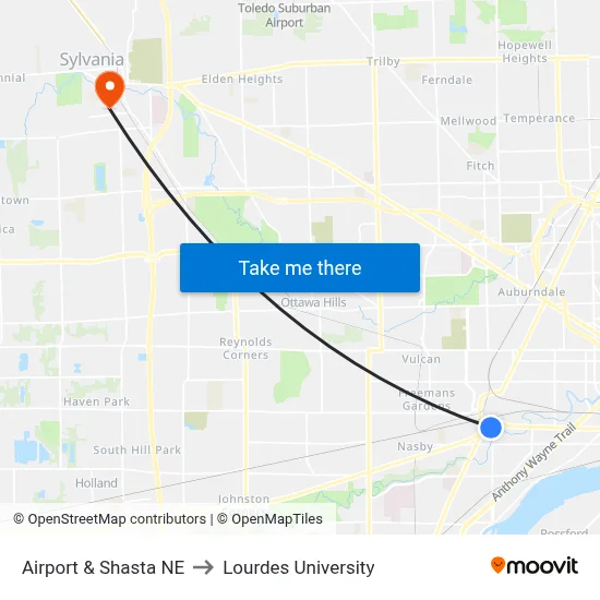 Airport & Shasta NE to Lourdes University map