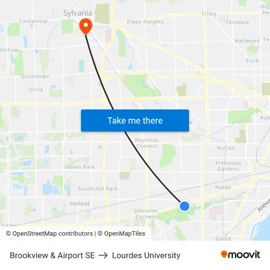 Brookview & Airport SE to Lourdes University map