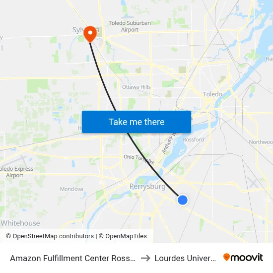 Amazon Fulfillment Center Rossford to Lourdes University map
