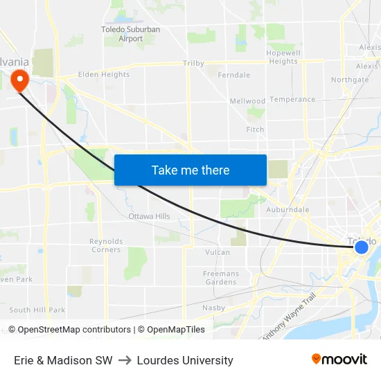 Erie & Madison SW to Lourdes University map