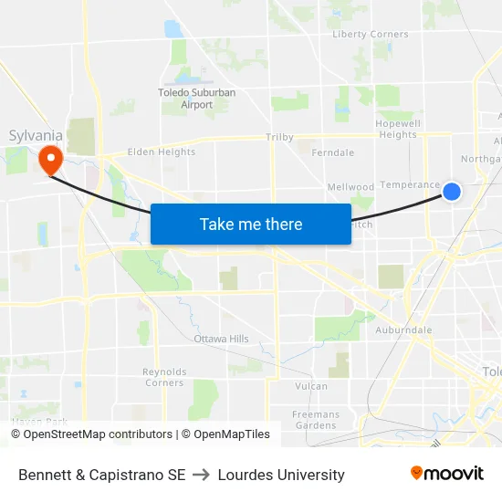 Bennett & Capistrano SE to Lourdes University map
