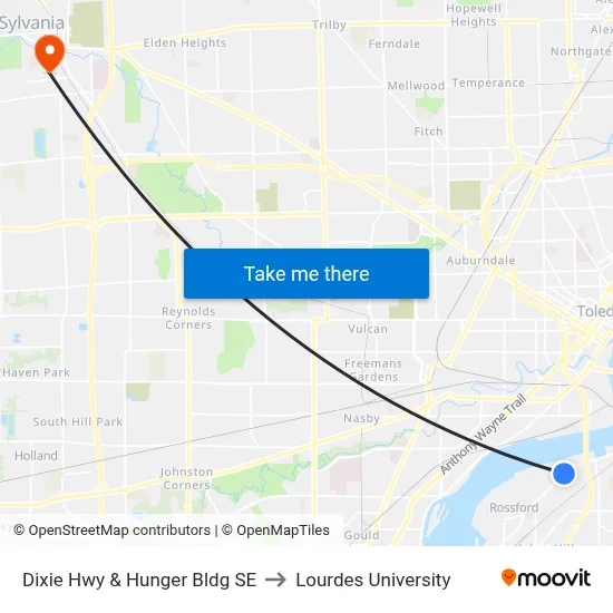 Dixie Hwy & Hunger Bldg SE to Lourdes University map