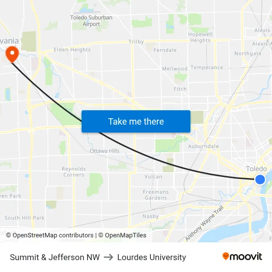 Summit & Jefferson NW to Lourdes University map