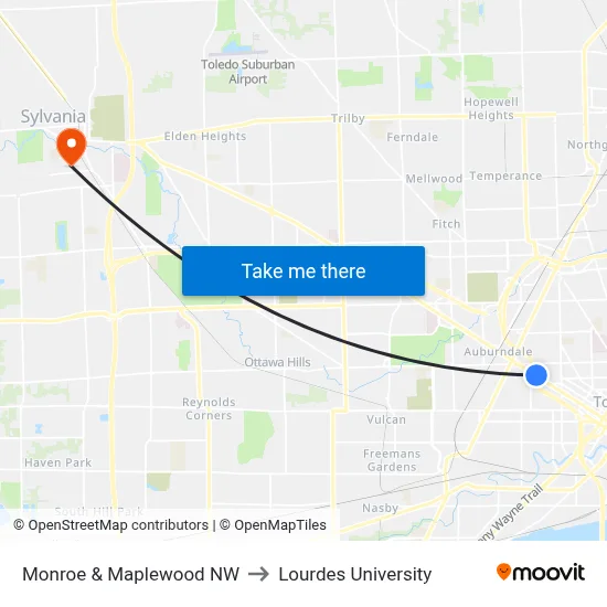 Monroe & Maplewood NW to Lourdes University map