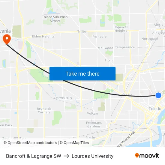 Bancroft & Lagrange SW to Lourdes University map