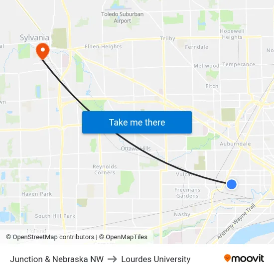 Junction & Nebraska NW to Lourdes University map