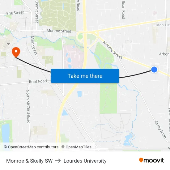 Monroe & Skelly SW to Lourdes University map
