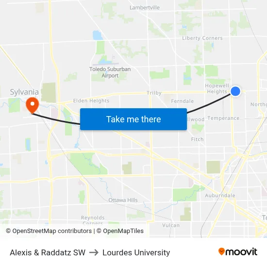 Alexis & Raddatz SW to Lourdes University map