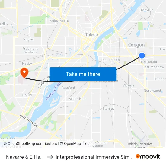 Navarre & E Harbor NW to Interprofessional Immersive Simulation Center map