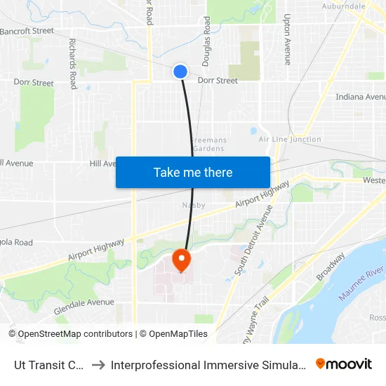 Ut Transit Center to Interprofessional Immersive Simulation Center map