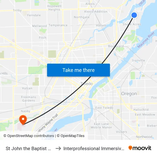 St John the Baptist Catholic School to Interprofessional Immersive Simulation Center map