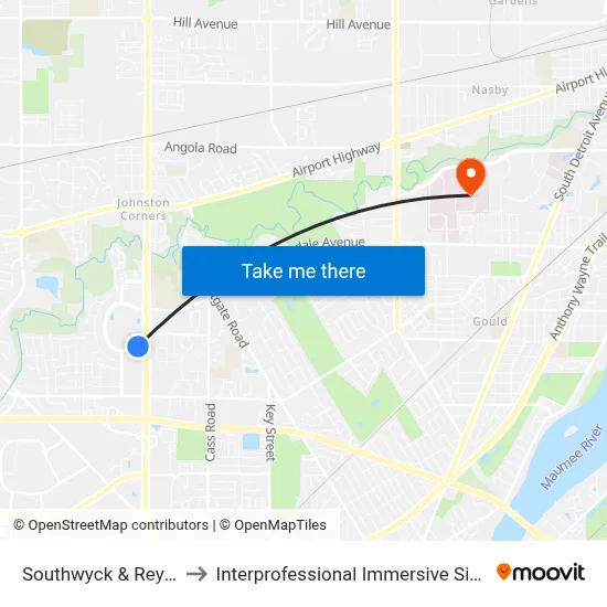 Southwyck & Reynolds SW to Interprofessional Immersive Simulation Center map