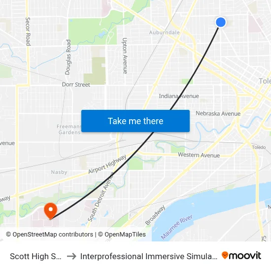 Scott High School to Interprofessional Immersive Simulation Center map