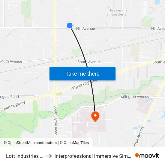 Lott Industries Hill Ave to Interprofessional Immersive Simulation Center map