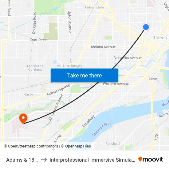 Adams & 18th NE to Interprofessional Immersive Simulation Center map