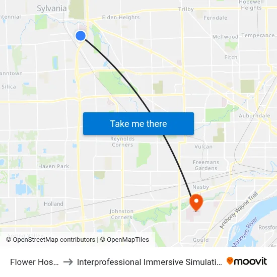 Flower Hospital to Interprofessional Immersive Simulation Center map