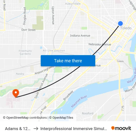 Adams & 12th SW to Interprofessional Immersive Simulation Center map