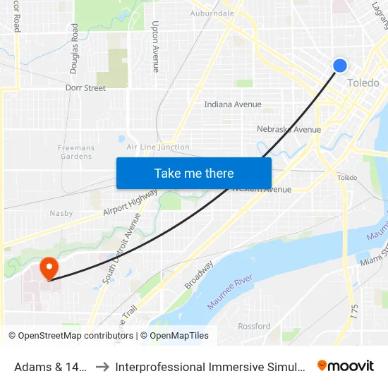 Adams & 14th SW to Interprofessional Immersive Simulation Center map