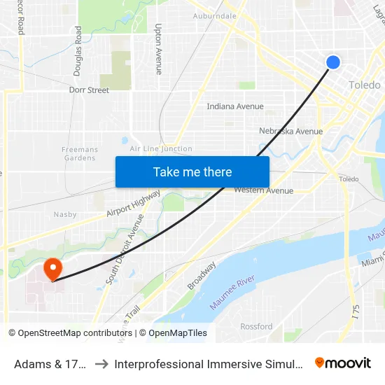 Adams & 17th SW to Interprofessional Immersive Simulation Center map