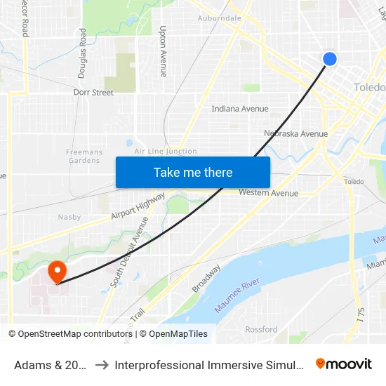 Adams & 20th SW to Interprofessional Immersive Simulation Center map