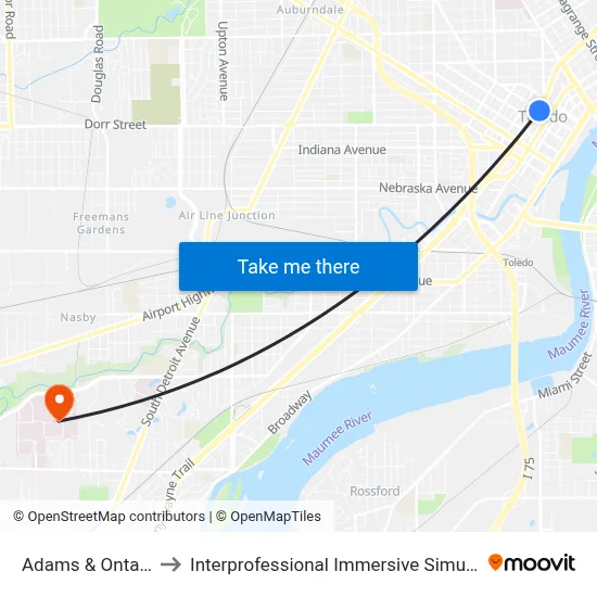 Adams & Ontario SW to Interprofessional Immersive Simulation Center map
