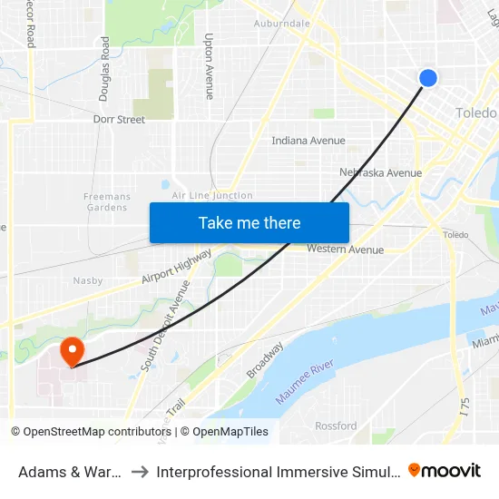 Adams & Warren NE to Interprofessional Immersive Simulation Center map