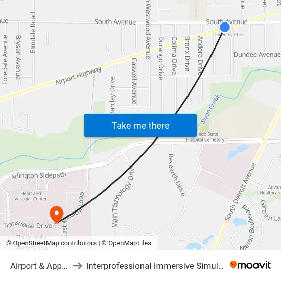 Airport & Apple NW to Interprofessional Immersive Simulation Center map